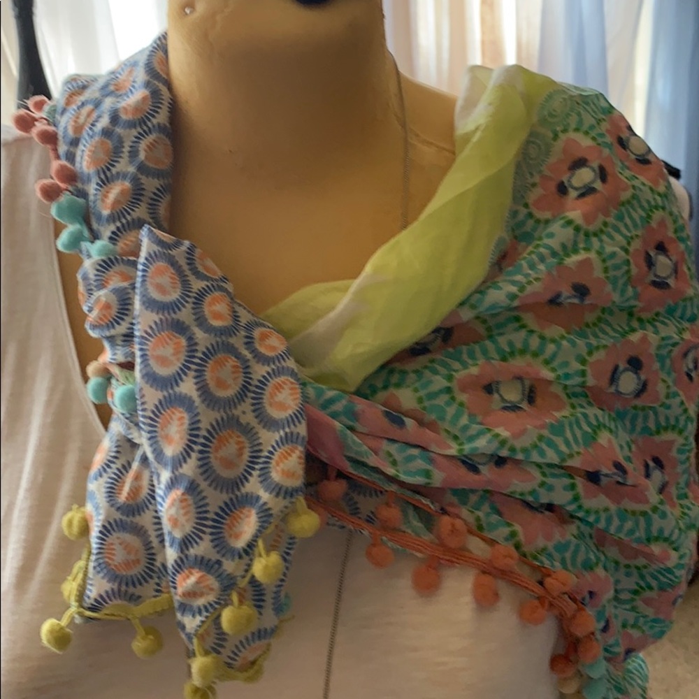 Multicolored bohemian Pom Pom scarf